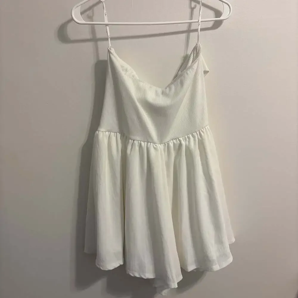 Lulu's Wait on Me White Ribbed Knit Strapless Romper Bridal Fourth of July - Picture 5 of 5